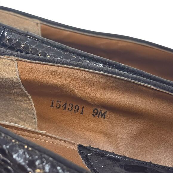 Giorgio Brutini Mens Black Snakeskin Loafers Size 9 Gold Lion Medallion Vintage - Picture 10 of 14